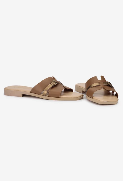 Sandale stil papuc dama din piele maro