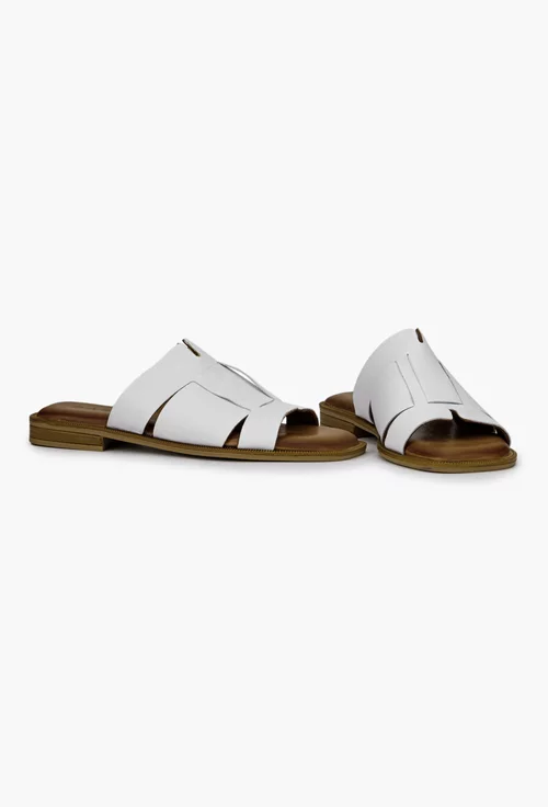 Sandale stil papuc dama din piele naturala alba