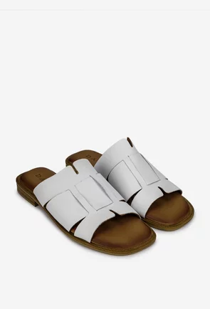 Sandale stil papuc dama din piele naturala alba