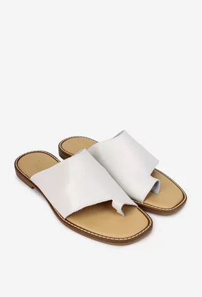 Sandale stil papuc dama din piele naturala alba