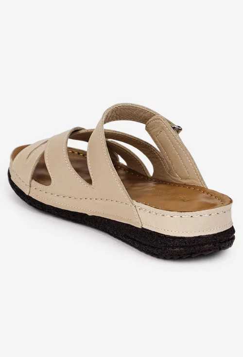 Sandale stil papuc dama din piele naturala bej