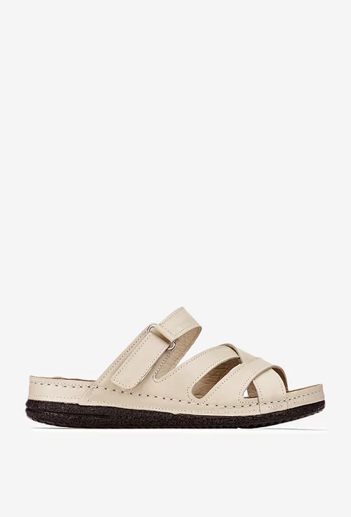 Sandale stil papuc dama din piele naturala bej