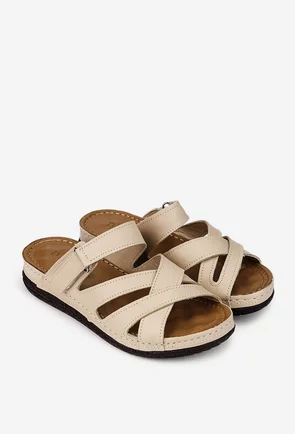 Sandale stil papuc dama din piele naturala bej