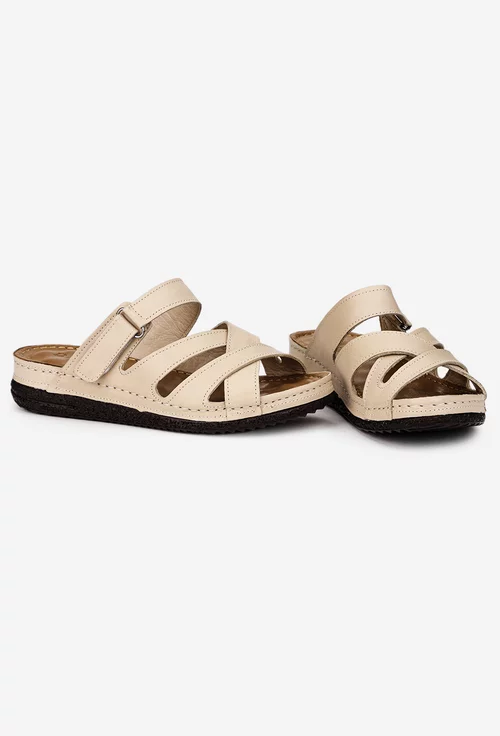 Sandale stil papuc dama din piele naturala bej