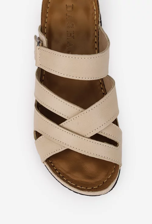 Sandale stil papuc dama din piele naturala bej