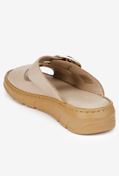 Sandale stil papuc dama din piele naturala bej