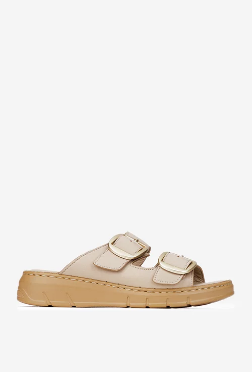 Sandale stil papuc dama din piele naturala bej