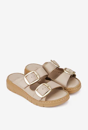 Sandale stil papuc dama din piele naturala bej