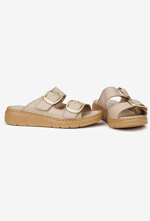 Sandale stil papuc dama din piele naturala bej