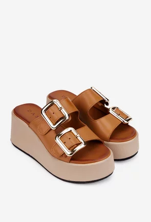 Sandale stil papuc dama din piele naturala maro