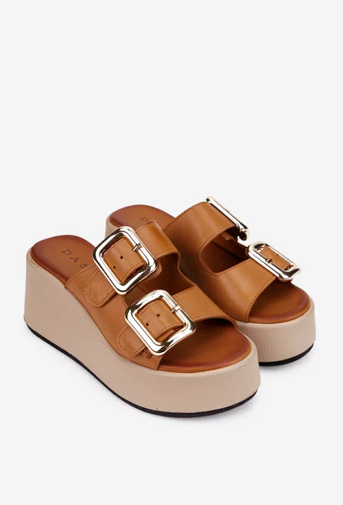 Sandale stil papuc dama din piele naturala maro