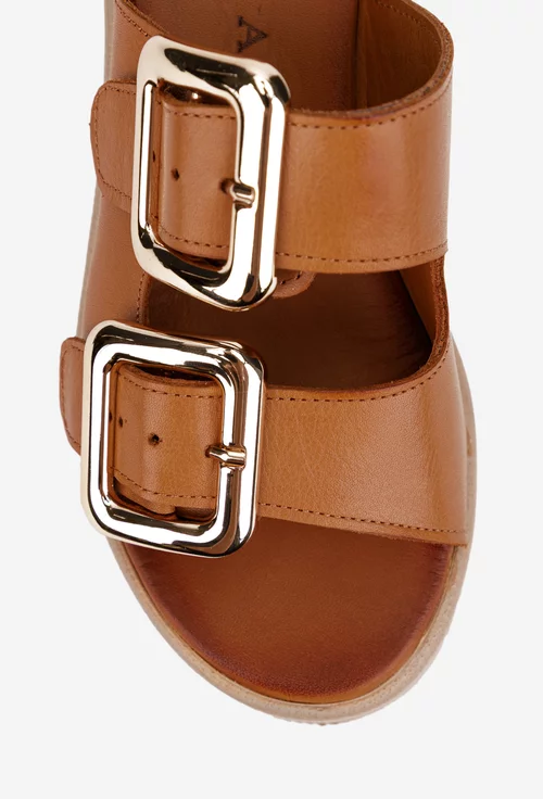 Sandale stil papuc dama din piele naturala maro
