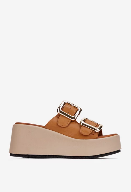 Sandale stil papuc dama din piele naturala maro