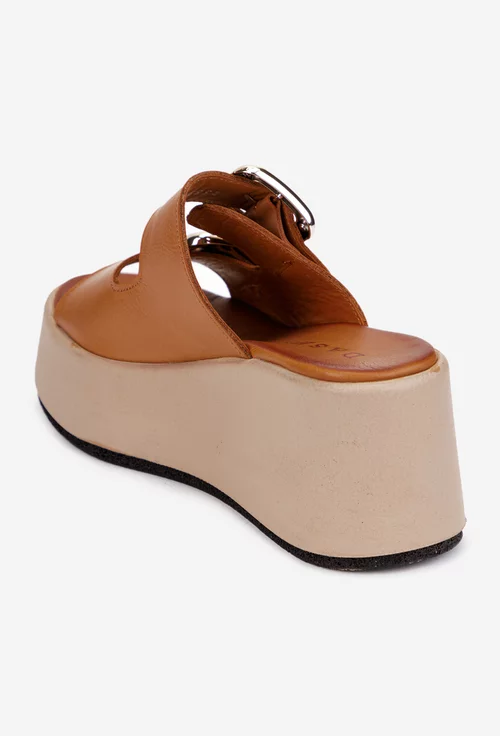 Sandale stil papuc dama din piele naturala maro