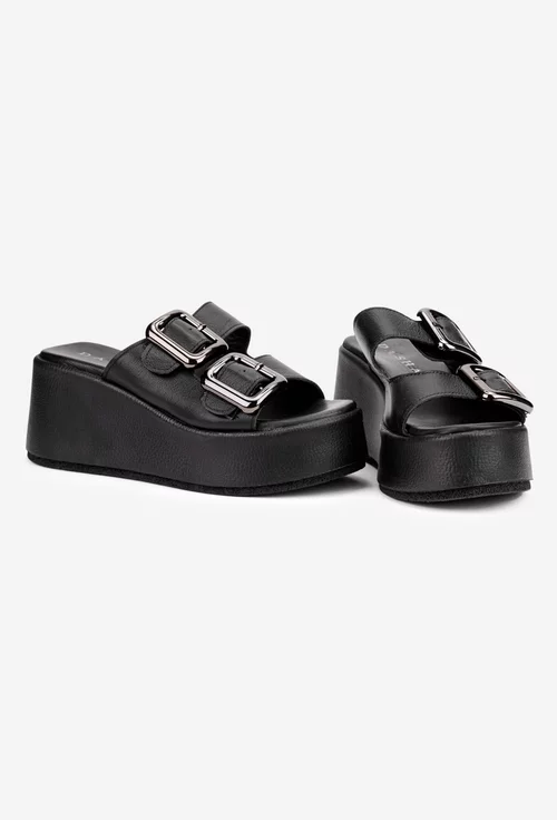 Sandale stil papuc dama din piele naturala neagra