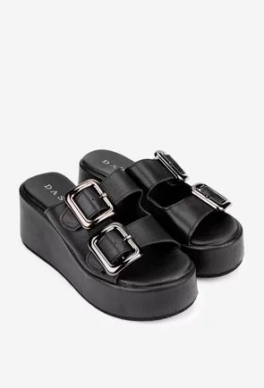 Sandale stil papuc dama din piele naturala neagra