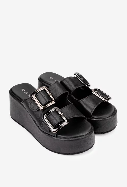 Sandale stil papuc dama din piele naturala neagra