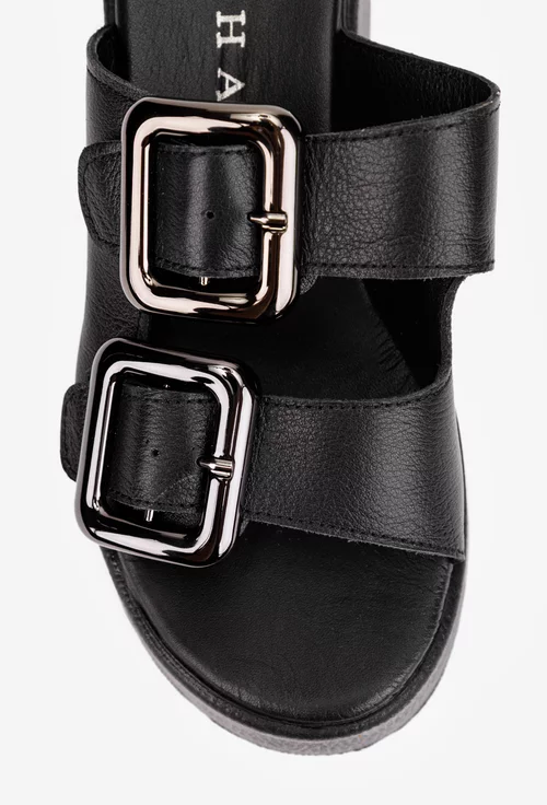 Sandale stil papuc dama din piele naturala neagra