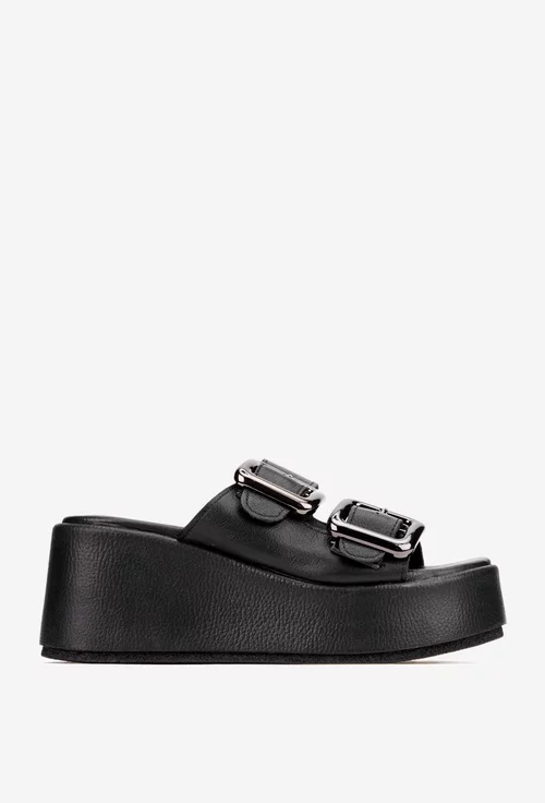Sandale stil papuc dama din piele naturala neagra