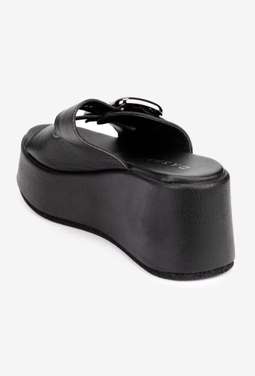 Sandale stil papuc dama din piele naturala neagra
