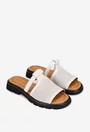 Sandale stil papuc dama din piele perforata bej