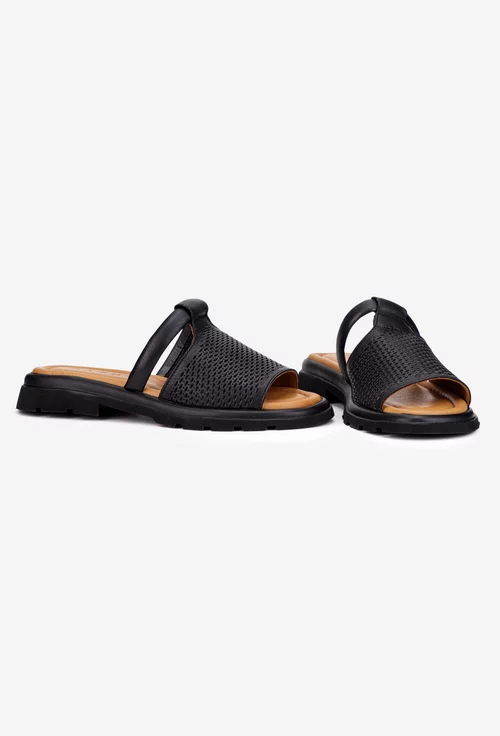 Sandale stil papuc dama din piele perforata neagra