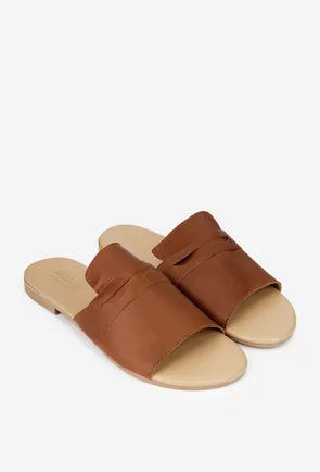Sandale stil papuc dama maro din piele naturala