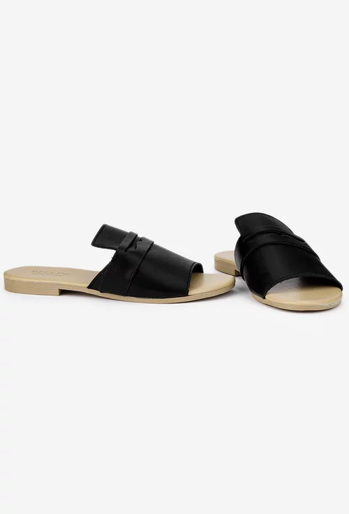 Sandale stil papuc dama negre din piele naturala