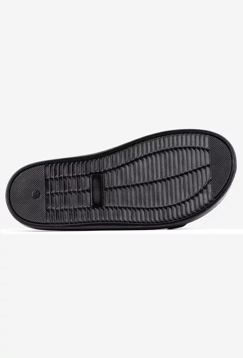 Sandale stil papuc dama negre din piele naturala cu catarame aurii