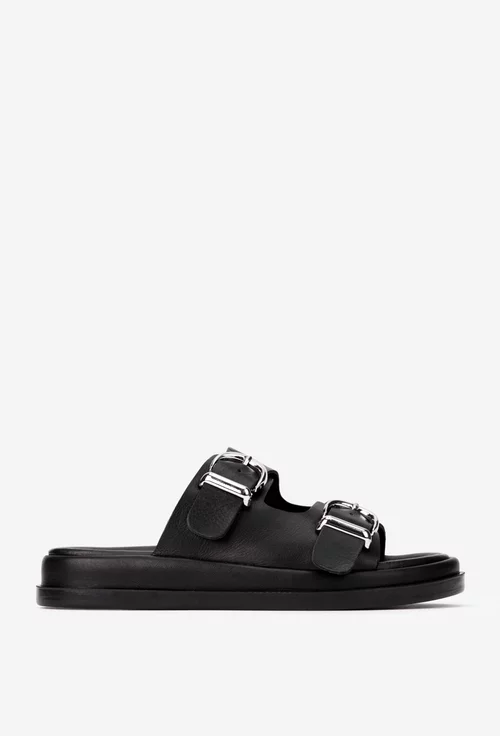 Sandale stil papuc dama negre din piele naturala