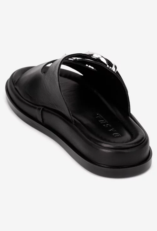 Sandale stil papuc dama negre din piele naturala
