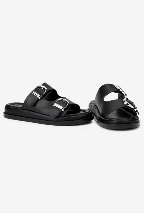Sandale stil papuc dama negre din piele naturala