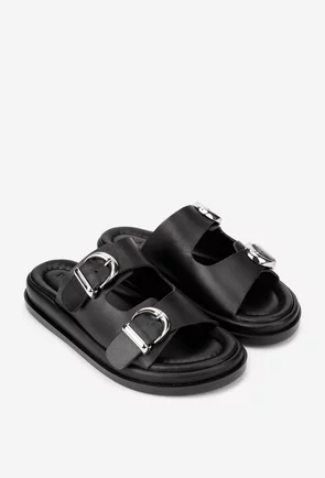 Sandale stil papuc dama negre din piele naturala