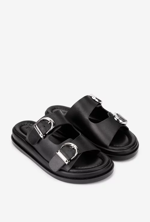 Sandale stil papuc dama negre din piele naturala