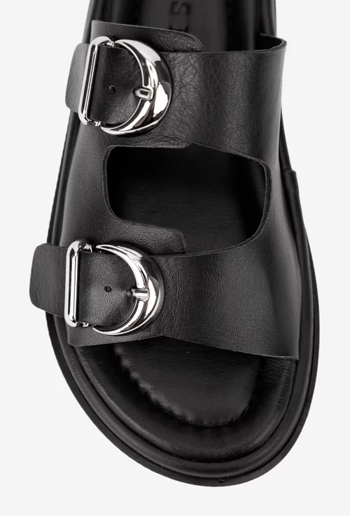 Sandale stil papuc dama negre din piele naturala