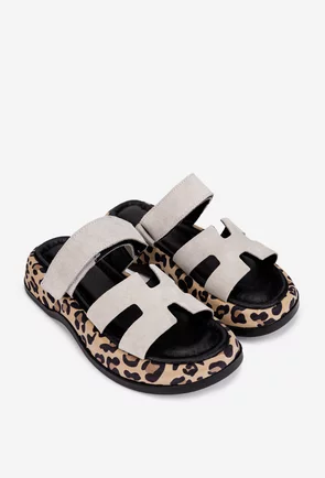 Sandale stil papuc dama NUR din piele intoarsa grej