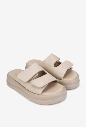 Sandale stil papuc dama NUR din piele naturala bej