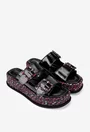 Sandale stil papuc dama NUR negre din piele lacuita