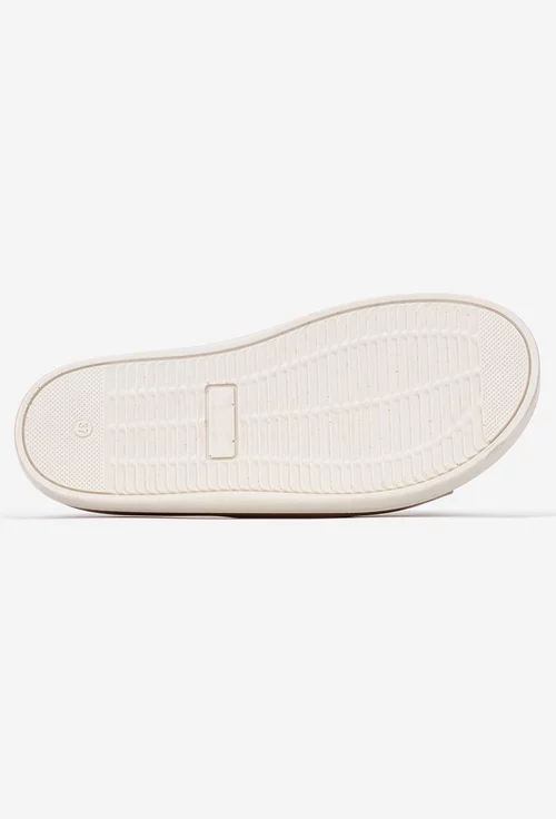 Sandale stil papuci dama din piele bej cu model floare