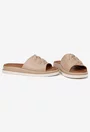 Sandale stil papuci dama din piele bej cu model floare