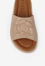 Sandale stil papuci dama din piele bej cu model floare