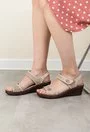Sandale taupe cu platforma din piele naturala perforata Brown