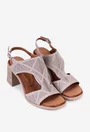 Sandale taupe din piele cu toc gros