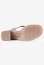 Sandale taupe din piele cu toc gros
