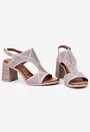 Sandale taupe din piele cu toc gros