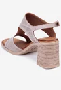 Sandale taupe din piele cu toc gros