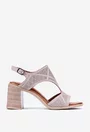 Sandale taupe din piele cu toc gros