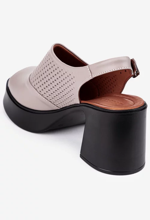 Sandale taupe din piele cu toc gros si platforma
