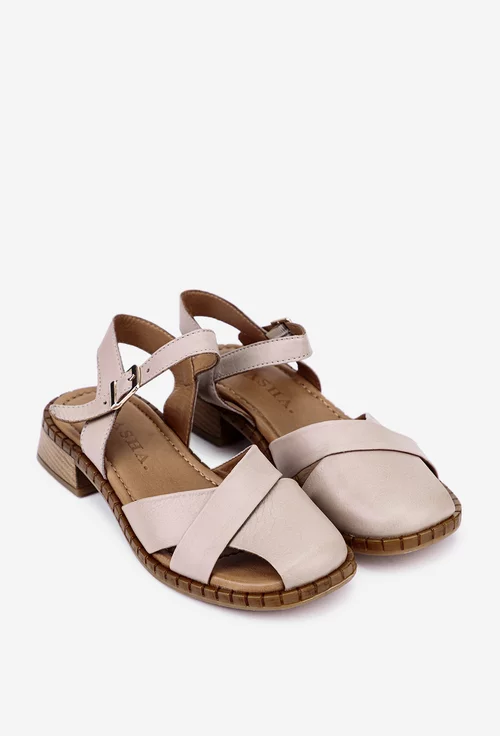 Sandale taupe din piele naturala
