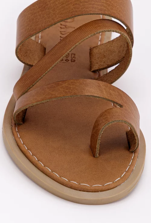 Sandale tip papuc cu barete maro din piele